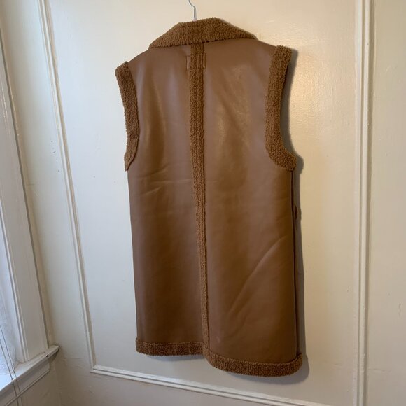 BLANKNYC Faux Leather & Shearling Long Vest Brown Sherpa Collar Sleeveless - Picture 3 of 6
